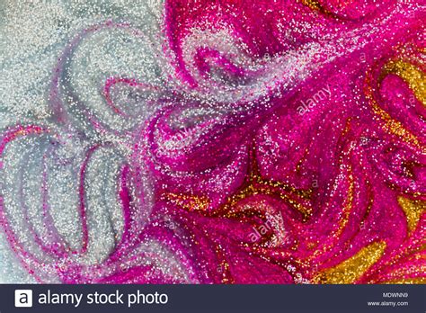 Abstract Silver Gold Pink And Blue Liquid Glitter Paint