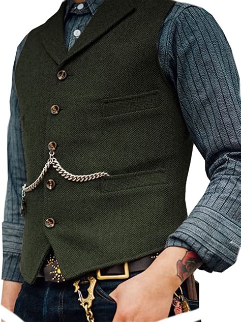 Aeoteokey Classic Mens Wool Tweed Suit Vest Casual Sleeveless Jacket