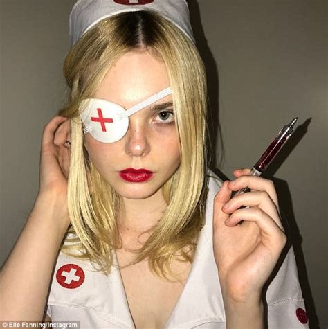 Naughty Nurse Elle Fanning Dresses Up In Kill Bill Costume Daily Mail