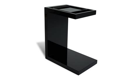 Black Monk High Gloss End Table with Sliding Tray | Zuri Furniture