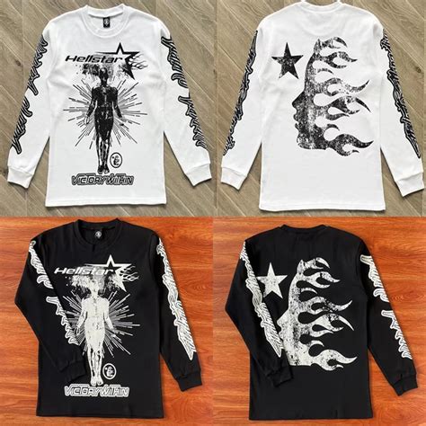 Hellstar Long Sleeve T Shirt Big Logo Print Hell Star Black White Men
