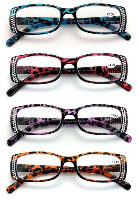 4 Pairs Women Rectangular Rhinestones Reading Glasses Female Fashion Leopard Clear Lens
