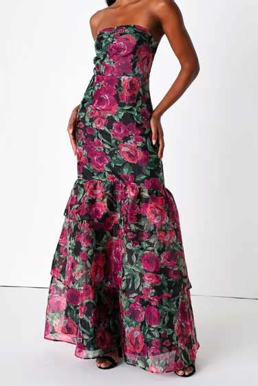 Fleur Of Dreams Green And Pink Floral Print Organza Maxi Dress Best