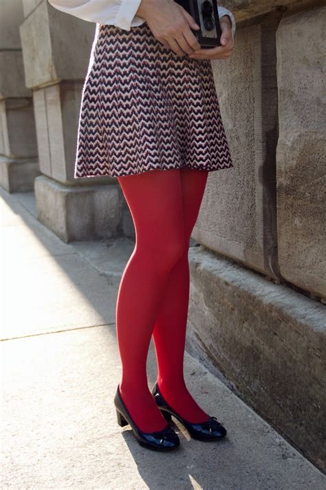 1960s Inspired Fall Lookbook Carolina Pinglo Red Pantyhose Nylons Colored Tights Outfit