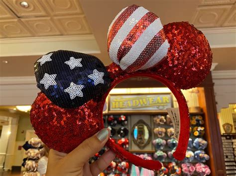 Photos New Red Sequined Americana Minnie Ear Headband In The Magic
