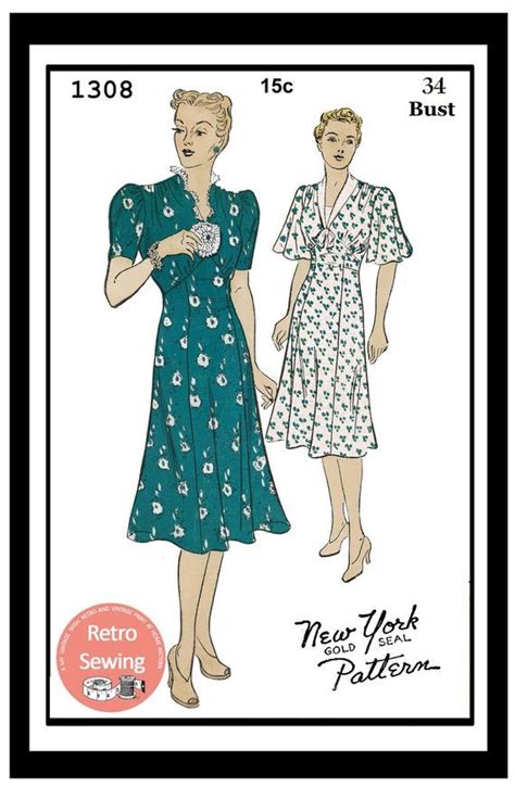 1930s Tea Dress Sewing Pattern New York 1308 Paper Etsy Tea Dress