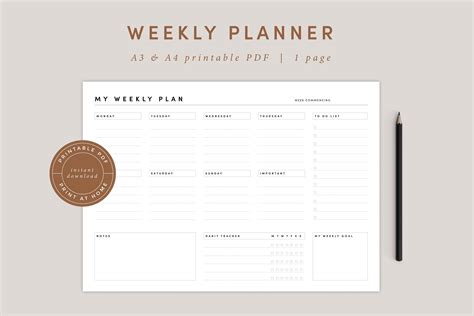 Printable Weekly Planner Landscape A A Printable Planner Etsy Australia