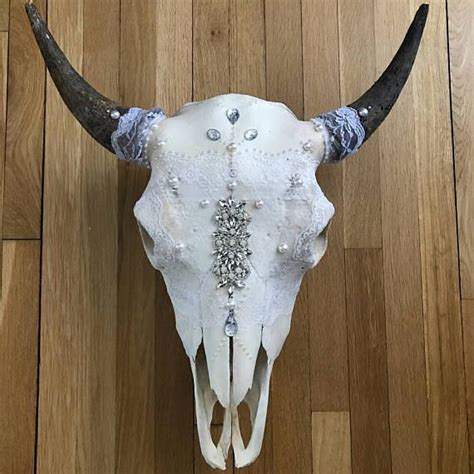 Custom Rhinestone And Lace Wedding Cow Skull Cow Skull