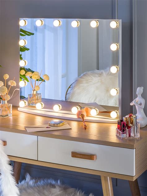 Luxfurni Vanity Tabletop Makeup Hollywood Mirror Dimmable Light Touch Control 18 Coldwarm Led
