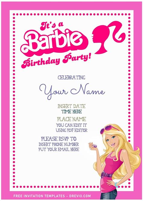 Free Editable PDF Chic Fashionable Barbie Girls Birthday Invitation Templates Barbie