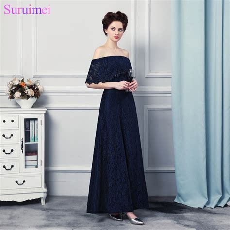 Navy Blue Bridesmaid Dresses Floor Length High Quality Lace Off