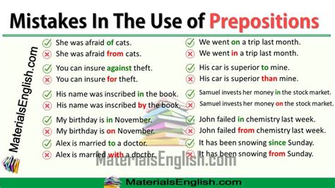 Mistakes In The Use Of Prepositions Materials For Learning English In