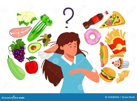 Choosing Between Healthy And Fast Food Girl Leads Healthy Lifestyle