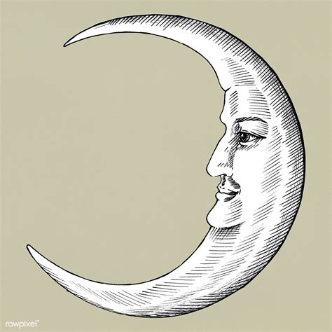 Hand Drawn Moon With Face Premium Image By Dark Night