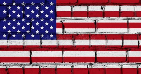 Flag Of The United States Of America On A Brick Wall Texture Stock