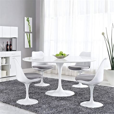 Large 60 Inch Modern Round Pedestal Dining Table White Glossy