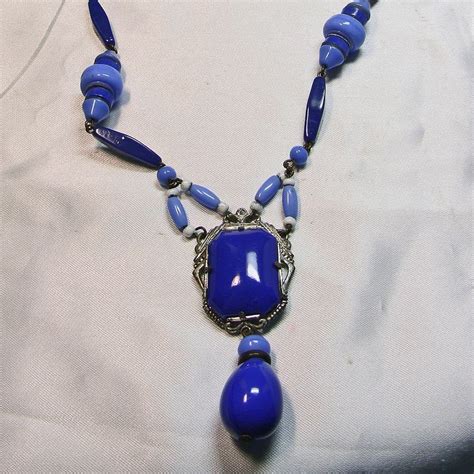Czech Two Tone Blue Glass Deco Necklace Deco Necklace Glass Necklace