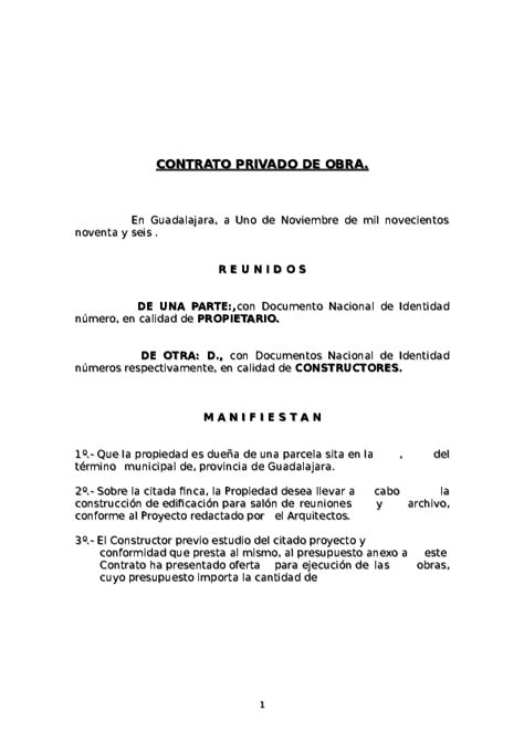 Contrato De Obra En Espana Ejemplos Y Formatos Word Para Imprimir Images