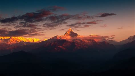 Mountains Clouds Sky Himalayas Nepal Sunrise Landscape Nature Hd