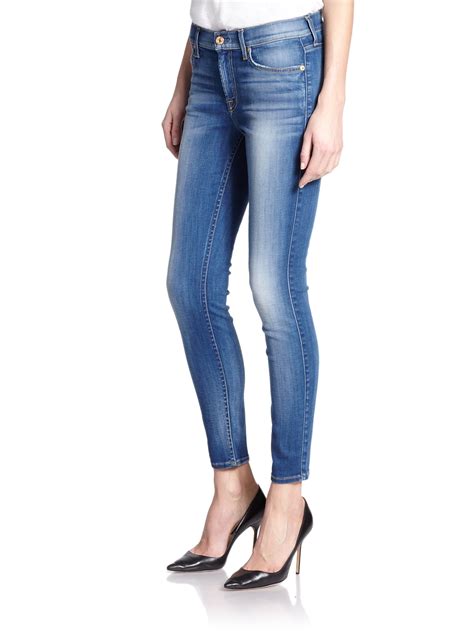 Lyst 7 For All Mankind Skinny Ankle Jeans In Blue