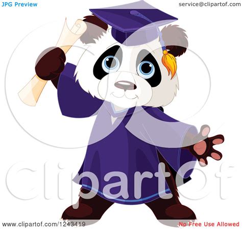 Clipart Of A Cute Graduate Panda Holding A Diploma Royalty Free