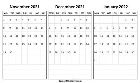 Calendar November December January 2022 Best Calendar Example