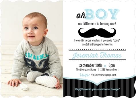 Create a blank 1st birthday invitation. Blue and Black Moustache 1st Birthday Invitation | Boy Birthday Invitations