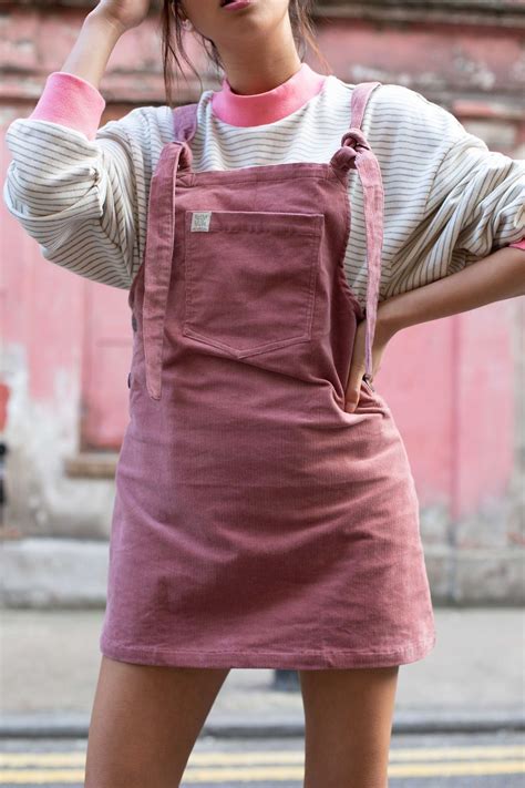 Organic Mini Pini Corduroy Dress In Ash Pink Corduroy Dress