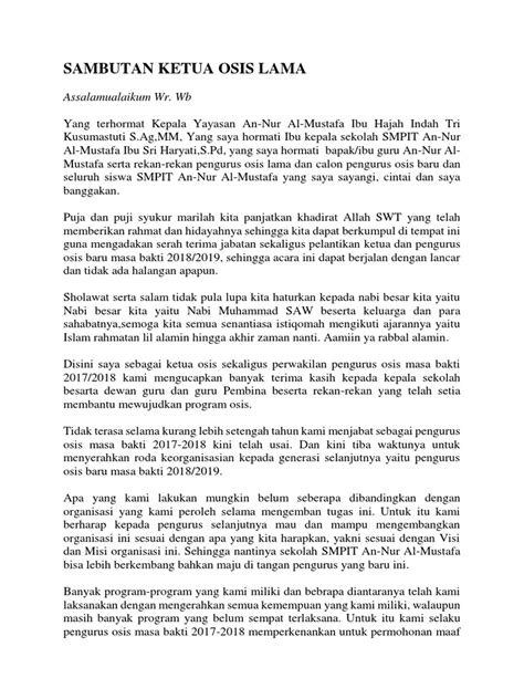 Menitikberatkan peranan guru dalam pembinaan kebangsaan (termasuk perpaduan dan integrasi), pembangunan negara dan perkhidmatan kepada masyarakat. Contoh Teks Sambutan Ketua Osis Lama Terbaru - Kumpulan ...