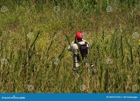 A Man Observing Nature With Binoculars Birdwatcher Stock Photo Image
