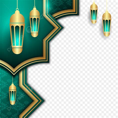 Gambar Desain Perbatasan Islamic Hijau Dengan Dekorasi Lentera Emas