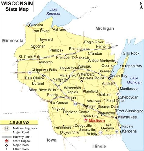 Wisconsin Map Wi Map Map Of Wisconsin State With Cities Highways
