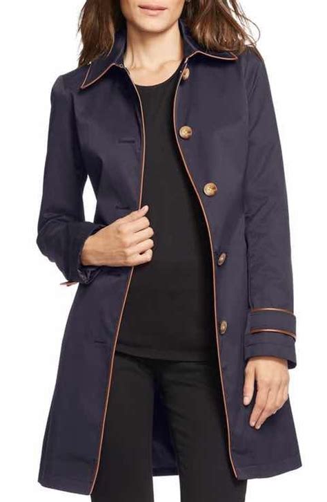 Lauren Ralph Lauren Faux Leather Trim Trench Coat Fashion Coats For