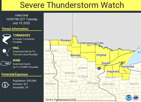 Severe Thunderstorm Watch Until 10 Pm Includes Northern Minnesota And