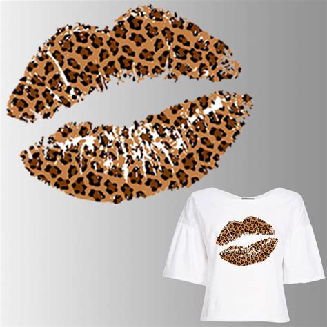 Leopard Print Lips Thermo Sticker Iron On Transfers For Clothes T Shirt