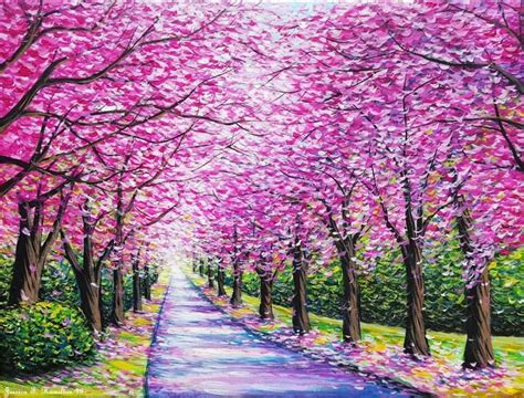 Saatchi Art Artist Jessica Hamilton Painting “path Of Cherry Blossoms