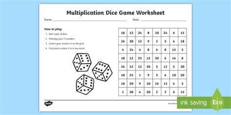 Multiplication Dice Game Worksheet Teacher Made
