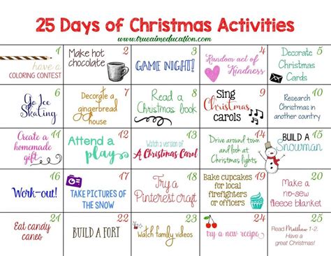 25 Days Of Christmas Activities Advent Calendar Advent Calendars
