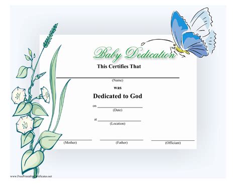 Baby Dedication Certificate Template Blue Butterfly Download