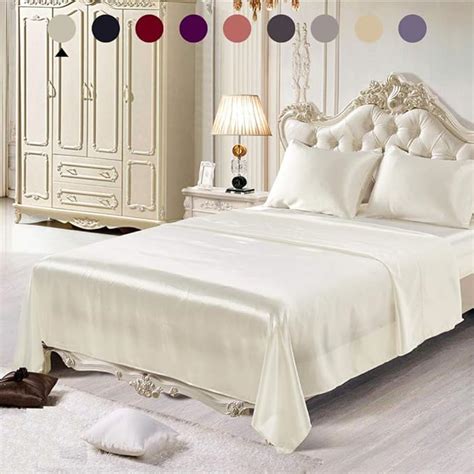 Chanyuan 4 Pieces White Satin Silk Bed Sheets Set Full Size