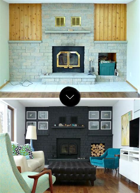Do you want to build a stone fireplace surround or update the one you have? A Bold, Black Fireplace Makeover - Design*Sponge
