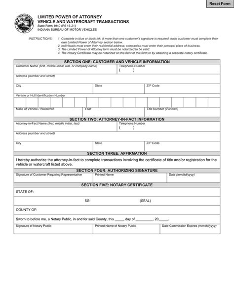 State Form Download Fillable Pdf Or Fill Online Limited Power Of Attorney Vehicle And