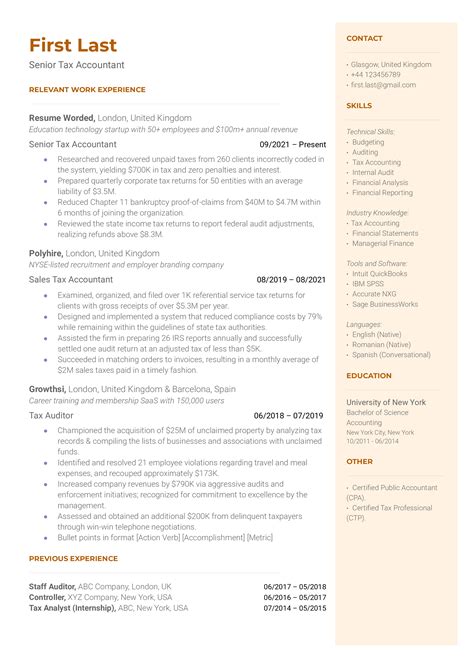 Senior Tax Accountant Resume Example For Resume Worded