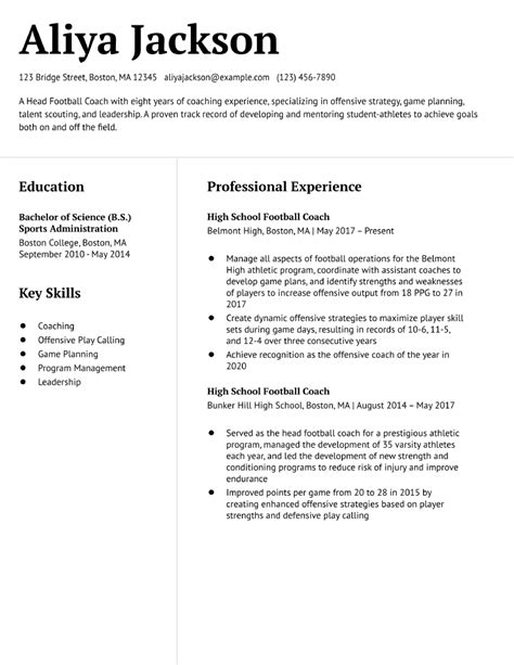 High School Football Coach Resume Examples And Templates For 2024