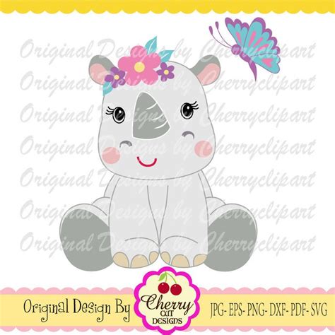 Svg Dxf Cute Little Rhino Svg Baby Rhino With Flowers Svg Etsy Baby
