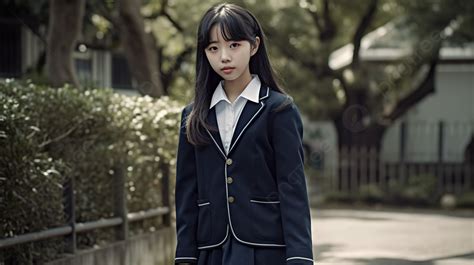 나무 근처에 서 있는 교복을 입은 일본 소녀 중학교 여자 교복 고화질 사진 사진 어깨 배경 일러스트 및 사진 무료 다운로드