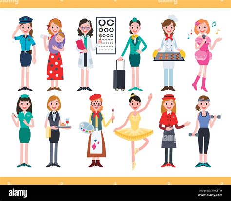 Female In Different Careers Collection Of Lovely Diverse Jobs In Flat