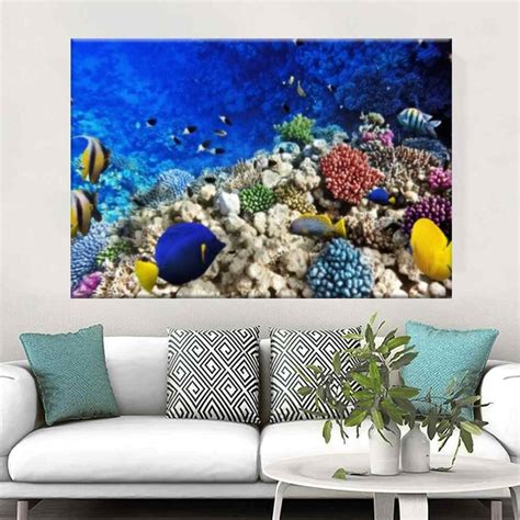 Aquarium Canvas Fish Underwater Wall Art Cool Wall Art Coral Etsy