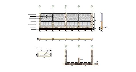 Compound Wall And Steel Grill Detail 2d View Elevation And Plan Layout