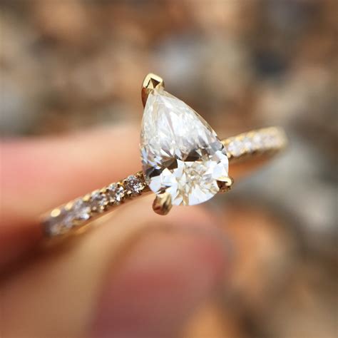 Ct Yellow Gold Pear Shape Diamond Ring With Diamond Shoulders Baroque Bespoke Jewellery